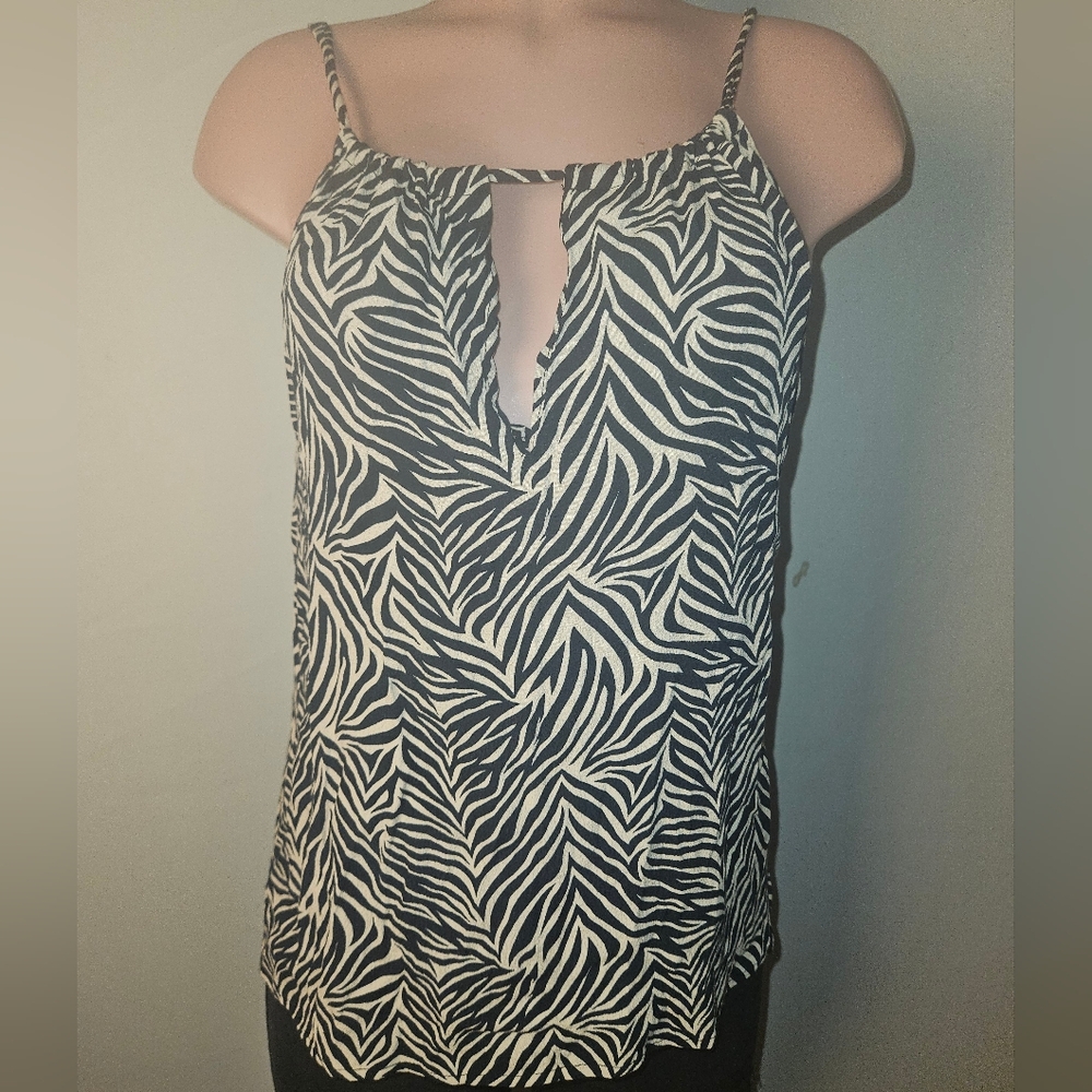 MNG Women's Blouse Zebra Print Spaghetti Strap Camisole - Black & White